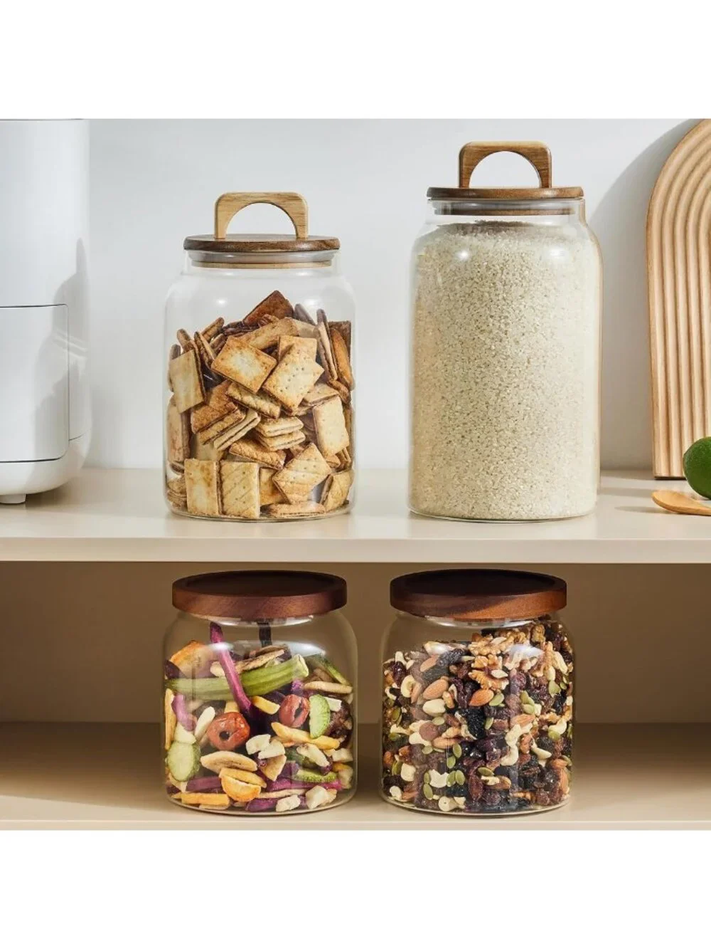 Large Glass Candy Jars with Wooden Lids - 1 Gallon Airtight Storage Canisters, 2